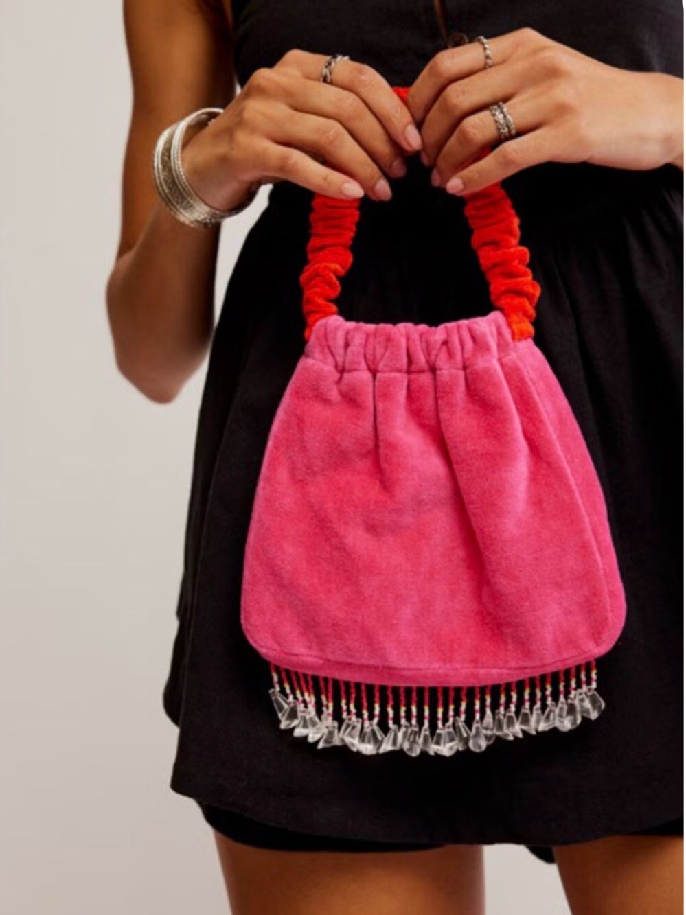Free People Vancouver Velvet Beaded Clutch Purse Mini-Handbag $58 Retail NWT